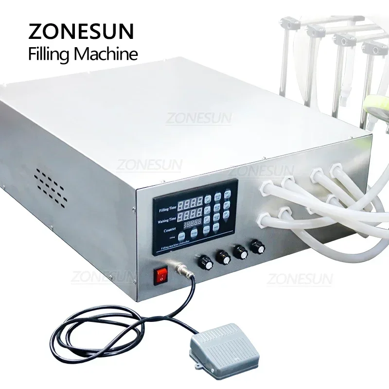 ZONESUN 17L/mnt Semi-otomatis 4 Nosel Minyak Sawit Dapat Dimakan Lotion Sampo Botol Deterjen Mesin Pengisi Cairan