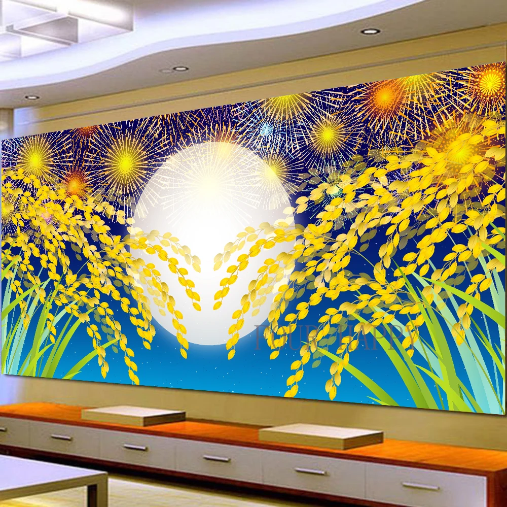 5D DIY Large Diamond Painting Cross Rice Autumn Gold Landscape Wall Art, Full Round Drill, Embroidery Home Decor