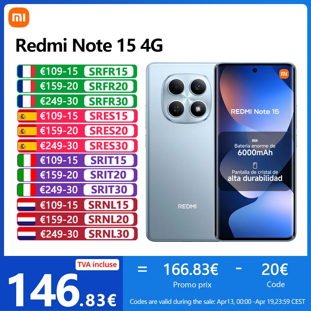 Xiaomi Redmi Note 15 4G,NFC,MediaTek Helio G100-Ultra,6.77 pouces,120 Hz,108 MP Caméra,Batterie de 6 000 mAh,IP64