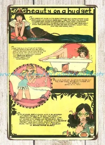 reproduction 1970 comic girl fashion Beauty on a Budget metal tin sign