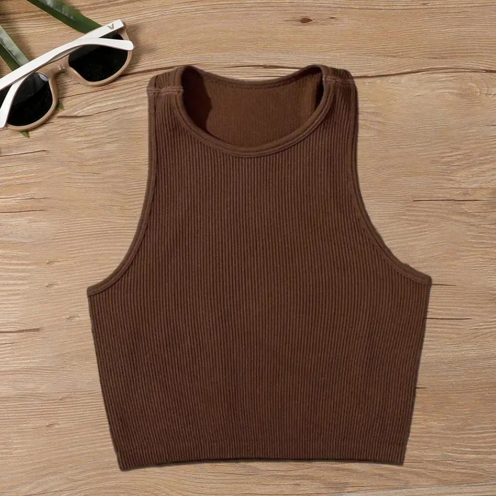 

Women Summer Yoga Vest O-neck Sleeveless Tank Tops Solid Color Slim Fit Ribbed Athletic Crop Tops Sport Pullover Tops