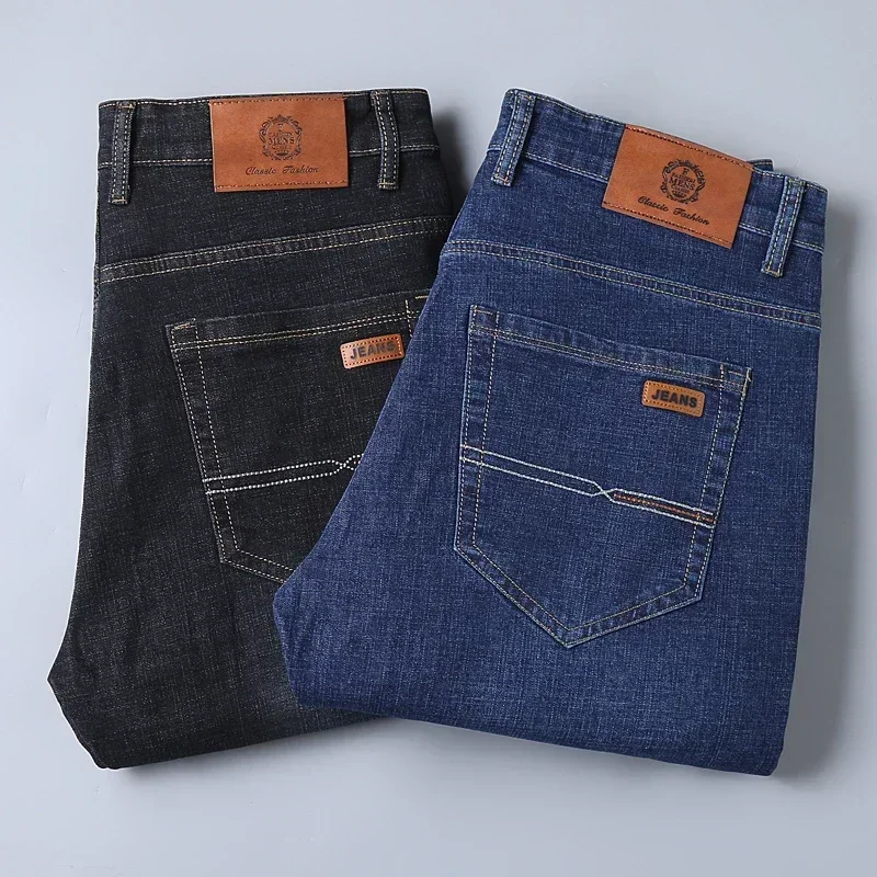 Business Casual New Men Classic Jeans Homme Pantalones Hombre Soft Black Blue Denim Cargo Pants All Match Baggy Jean Size 28-40