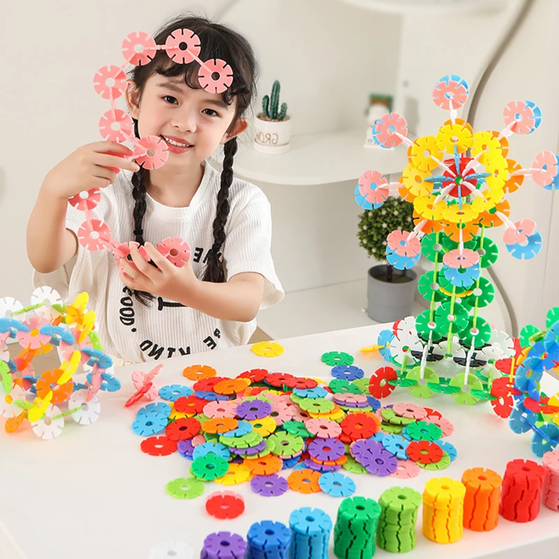 Children House Building Blocks Toys Plastic Rod Snowflake Early Education Puzzle Learning Toy Boys Girls Birthday Gifts TMZ