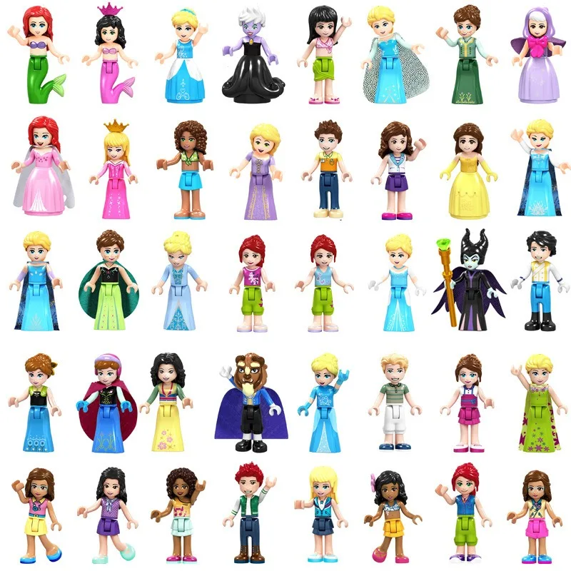 F002-041 girl series doll toys Belle Aisha Mermaid Princess assembled building blocks model ornaments Christmas gifts.