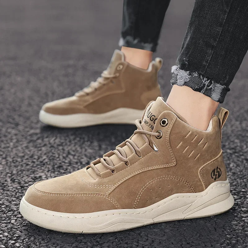 Autumn New Men's Sneakers Fashion High Top Casual Shoes Lace Up Ankle Boots Platform Boots for Men Plush Warm Winter Boots Tenis