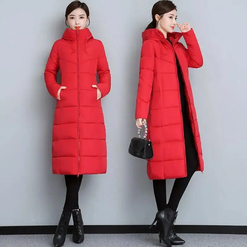 2024 Women\'s Down Parkas Winter Jacket Big Fur Collar Coat Fashion Hooded Cotton Outerwear Long Autumn Woman Jacket