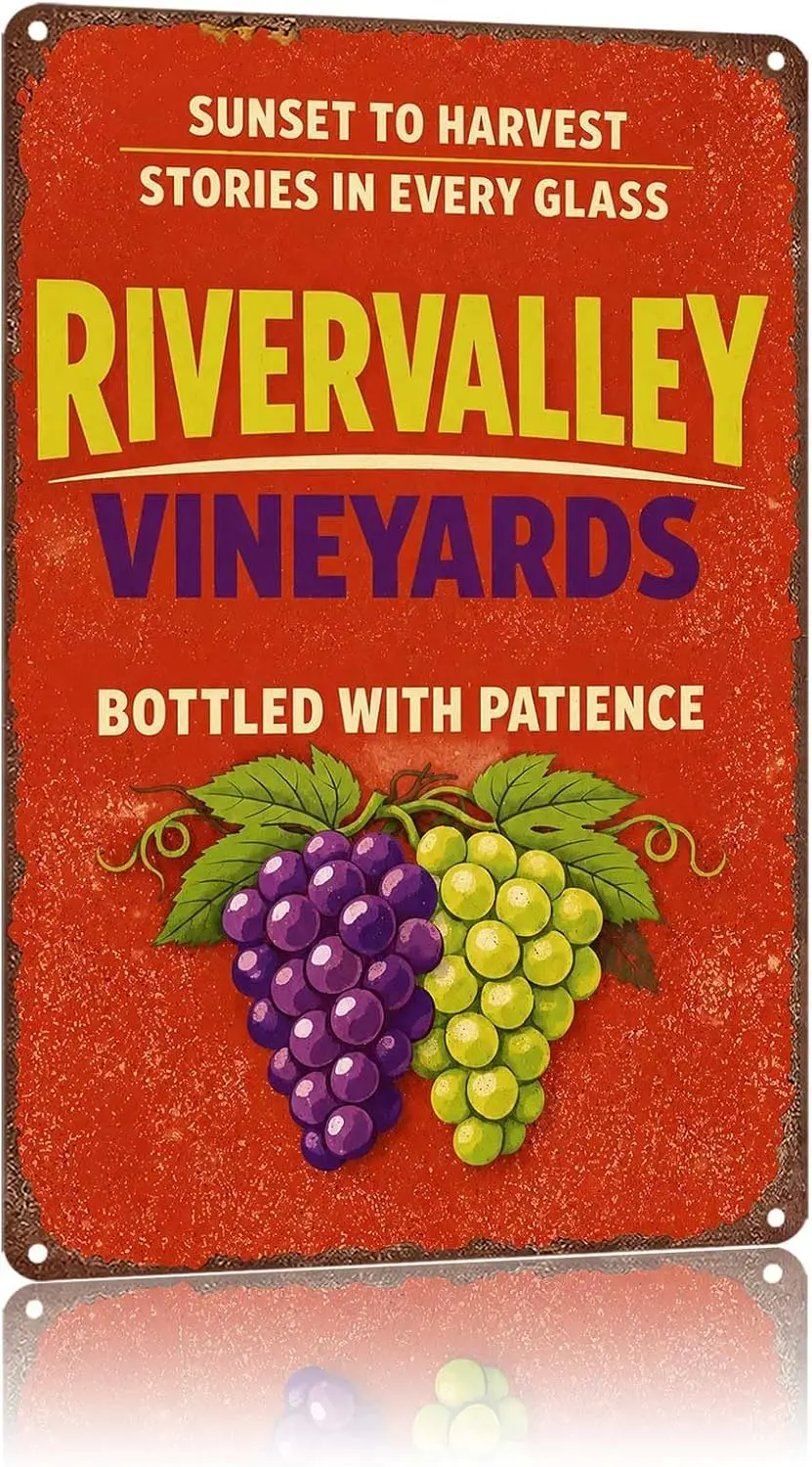 Metal Sign Rivervalley Vineyards Grape Wine Retro Wall Decor | Classic  ,Retro,Waterproof Aluminum,Funny,UV-printing,Easy To Ins