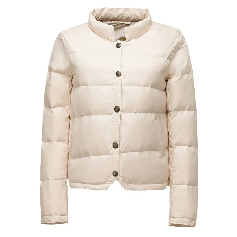 Dames Licht Dunne Witte Eendendons Jas Warm Donsjack 2024 Nieuwe Herfst Winter Dames Slanke Single-Breasted Short Puffer Parka 'S