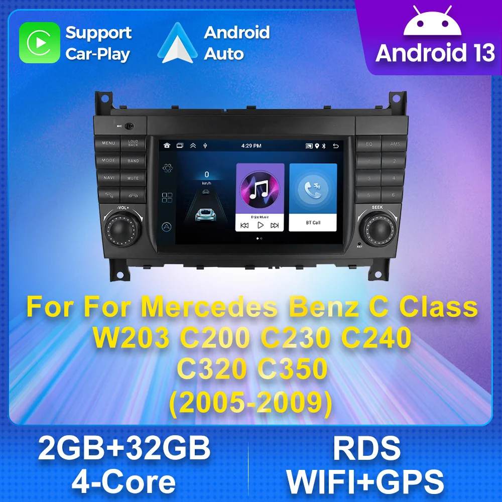 2Din Car Radio Wireless CarPlay Auto Multimedia Player GPS Autoradio For Mercedes Benz C Class W203 C200 C180 C220 CLK240 CLK320