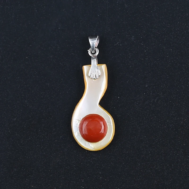 Gemstone Shell Stone Handcarved Retro Pendant, 925 Sterling Silver Handmade jewelry25x13x5mm1.8g