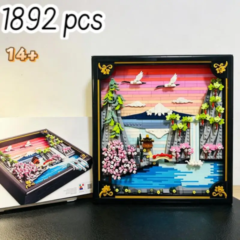 2026 New product 1892pcs Artwork Crafts Japanese Cherry Blossom Landscape Building Blocks Puzzle Model Toys Birthday Gift