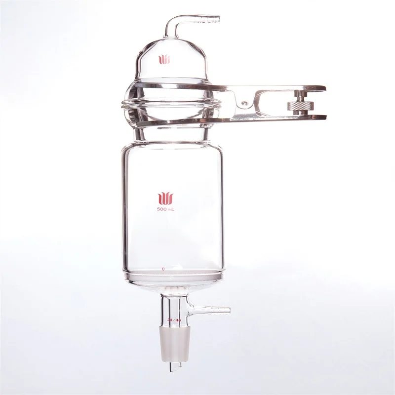 SYNTHWARE Pressure filtration device, 150mL 250mL 500mL, Upper joint for O-ring, Lower 24/40, Sand board C, With clamp, ZH13