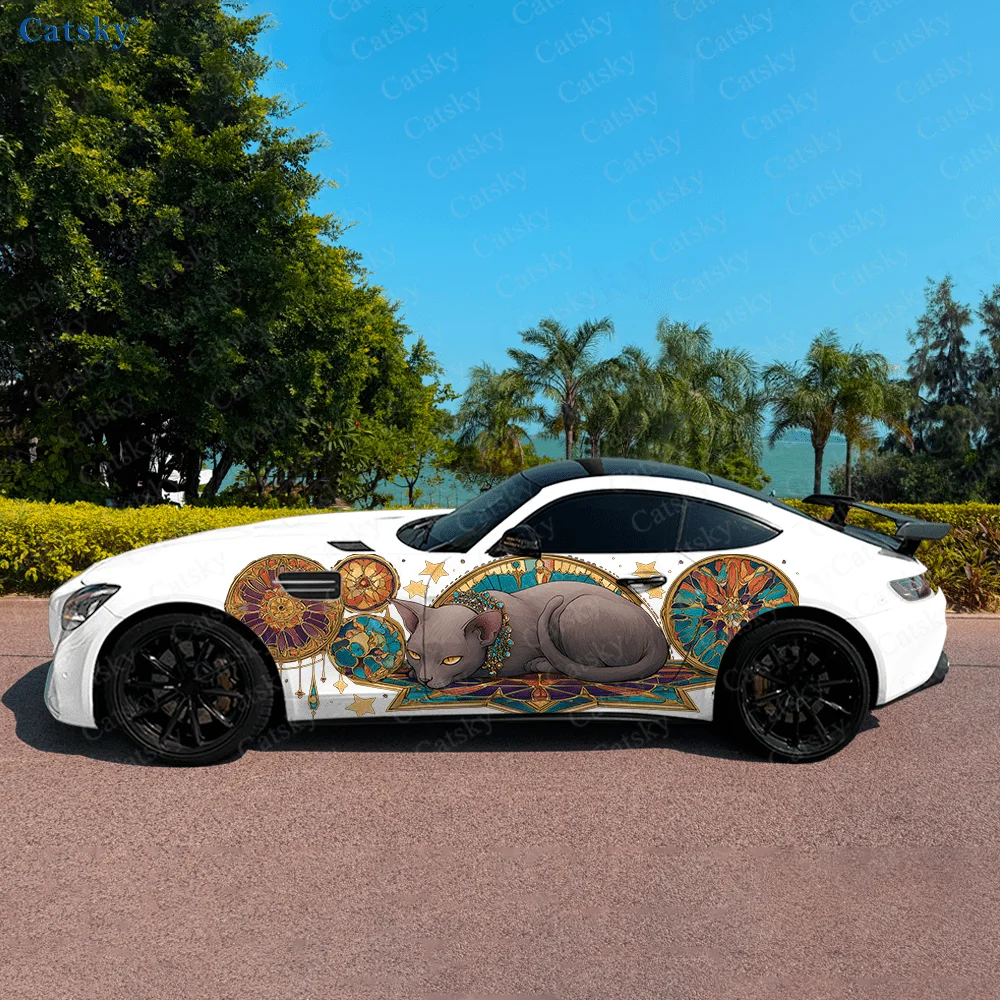 

Colorful Sacred Black Cat Car Vinyl Wraps Decal Self-adhesive PVC Sticker Suitable for Trucks SUV Decor Auto Accessories Gift