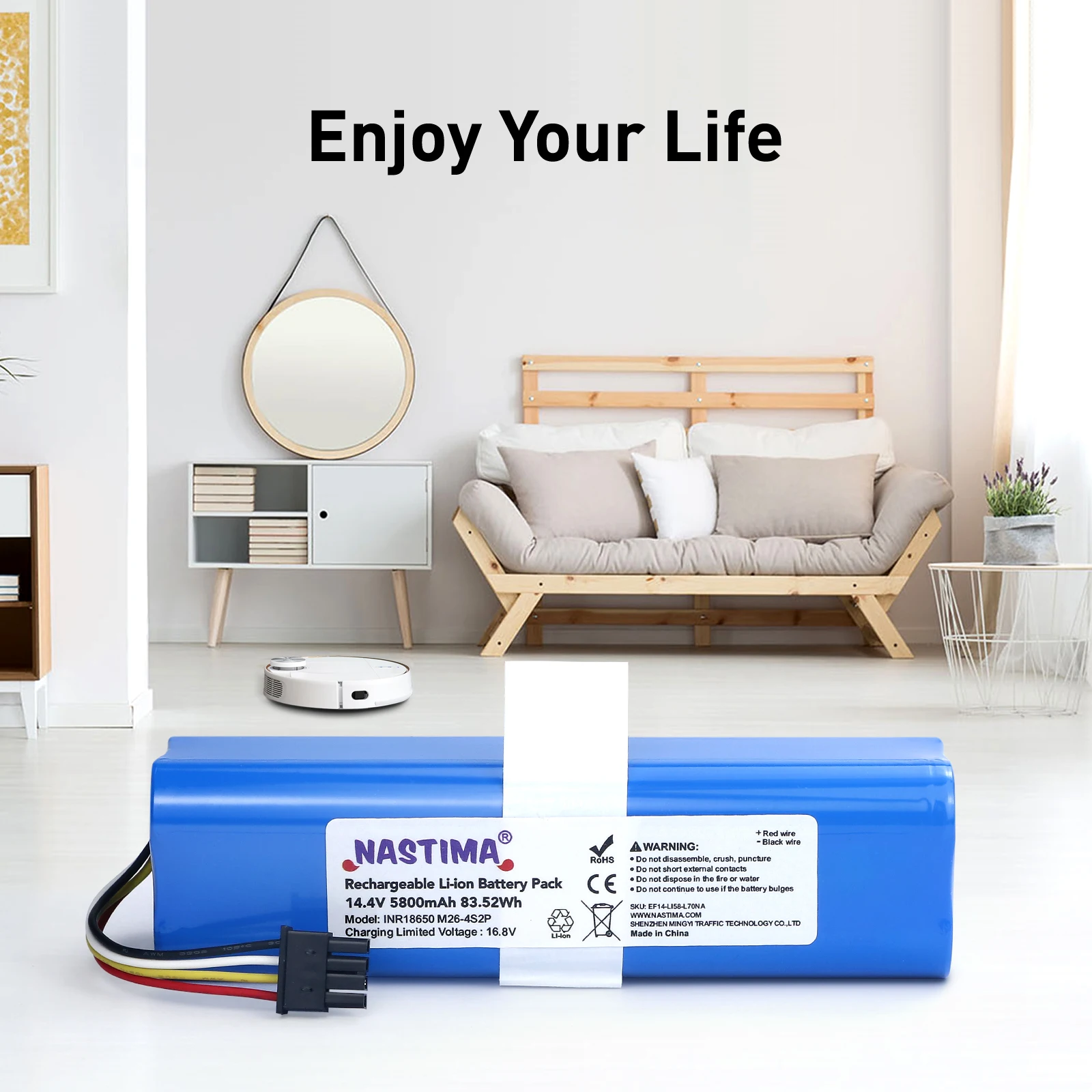 NASTIMA 14.4V 5800mAh Li-ion Battery For Eufy Robovac L70 Hybrid T2190 T2190G21 Part Number INR18650 M26-4S2P Vacuum Cleaner