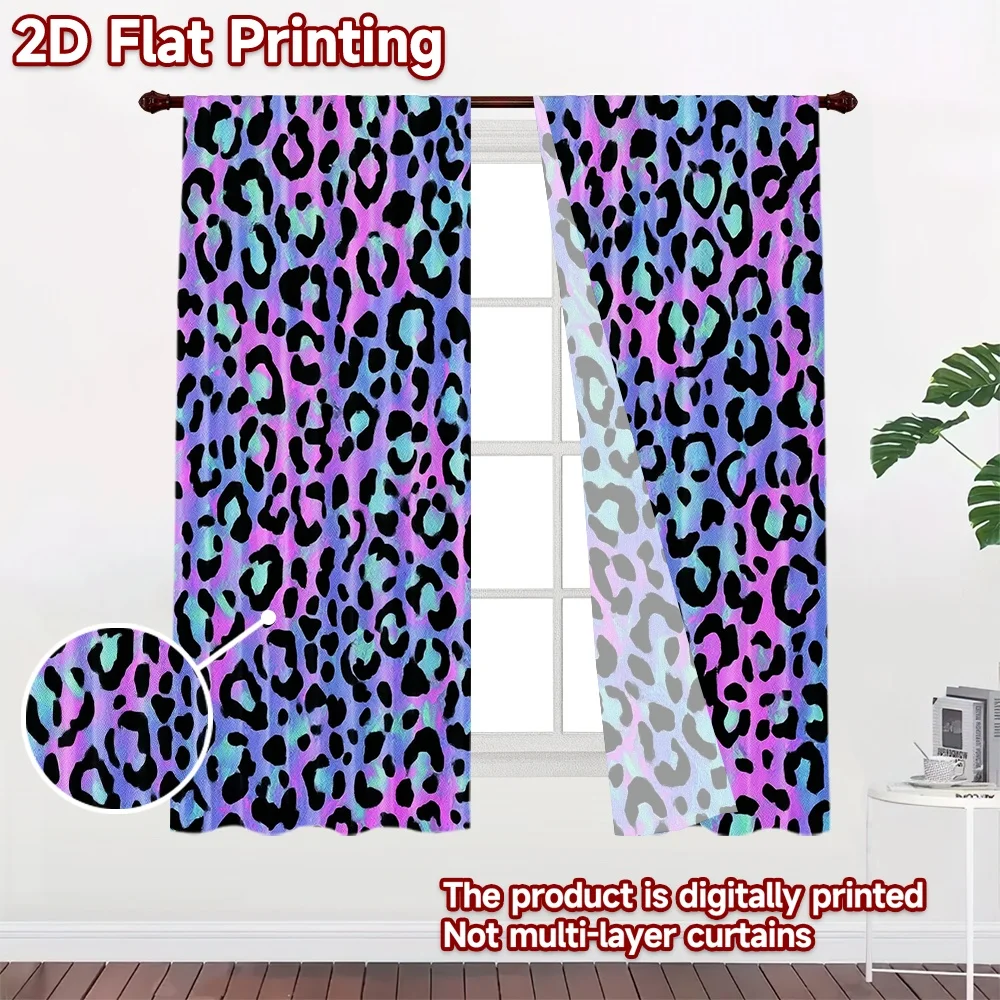 2D flat 2pcs Curtain Home Short Curtains Pastel Leopard Spots Durable polyester fiber Festive Wall Decor for Oversized Outdoor