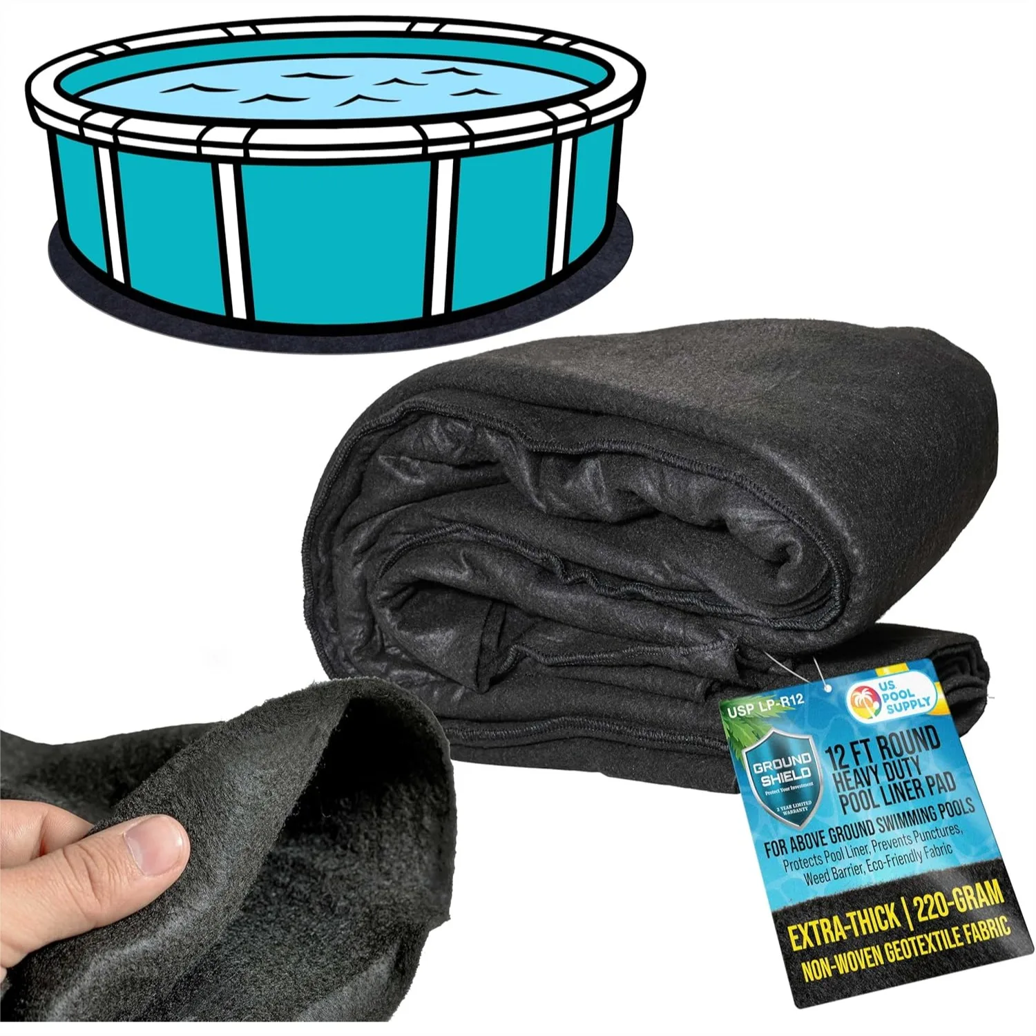 12-Foot Round Heavy Duty Pool Liner Pad for Above Ground Pools - Protects Liner, Prevents Punctures, Extends Life