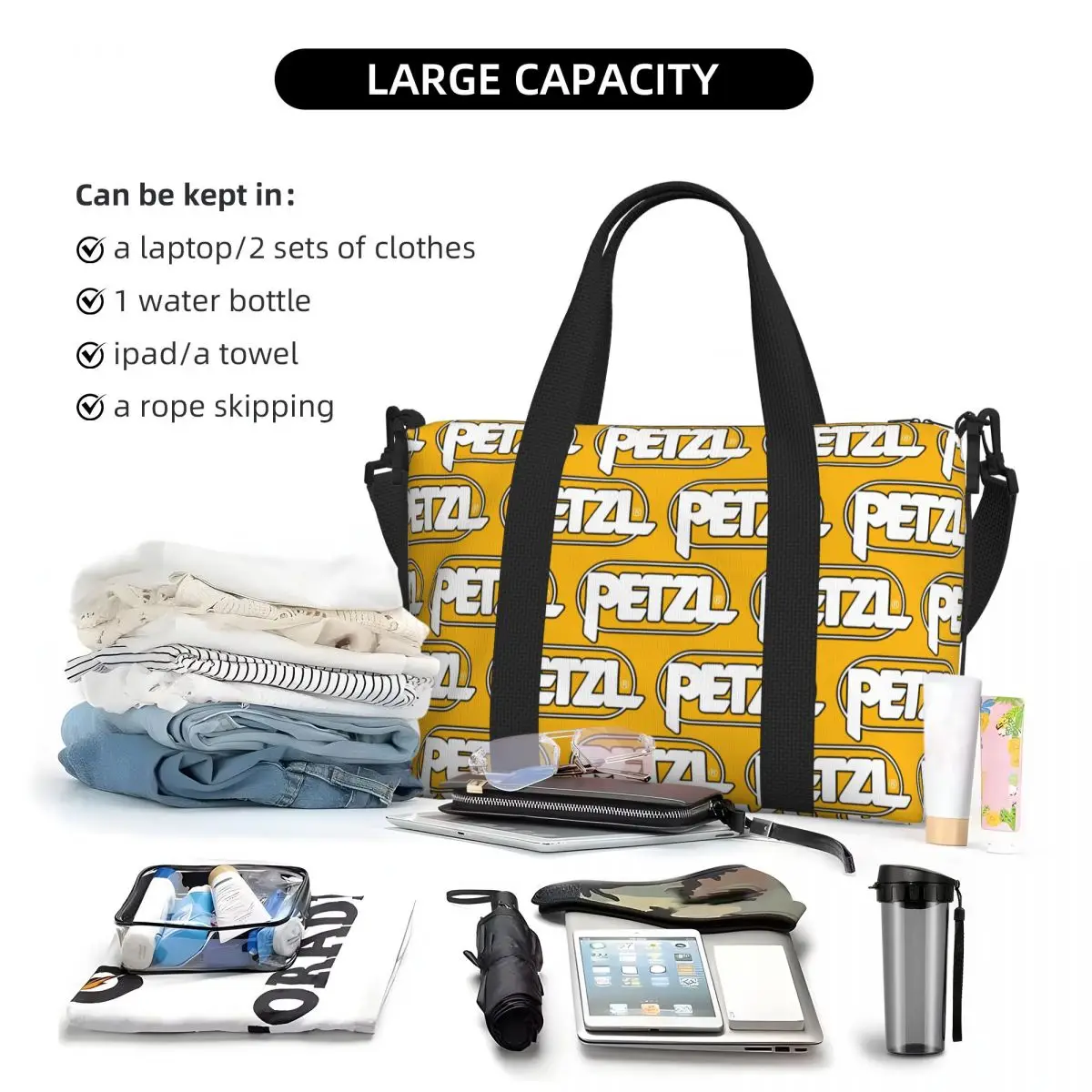 Bolsa tote com logotipo esportivo P-Petzles grande personalizada feminina França ombro shopper academia praia bolsa de viagem