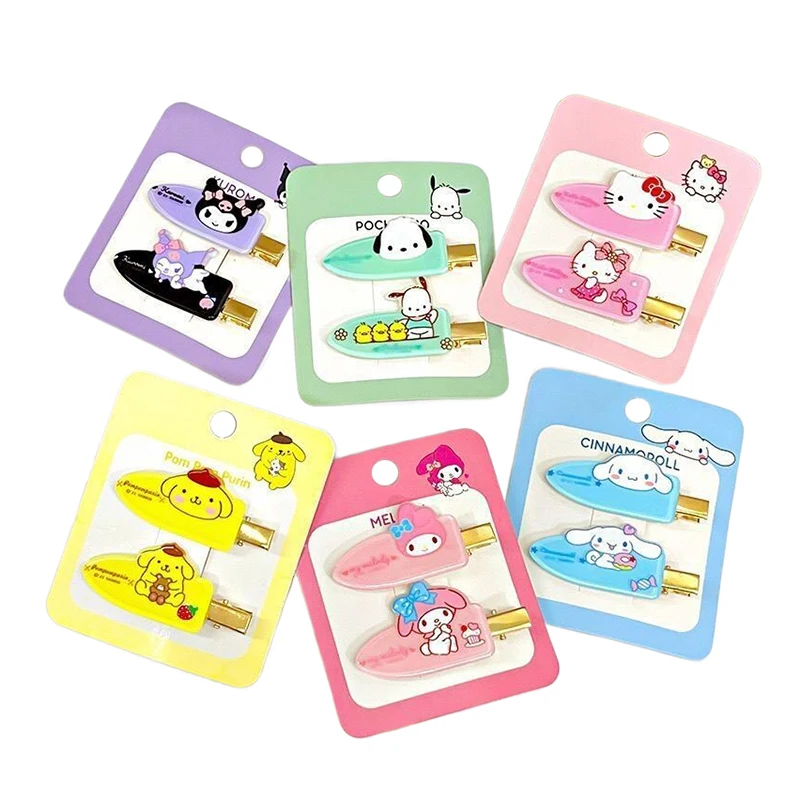 2szt/zestaw Sanrio Hair Bang Clip Summer Hairpin No Crease Hello Kitty Kuromi Barrette Hair Side Clamp For Girl Akcesoria do włosów