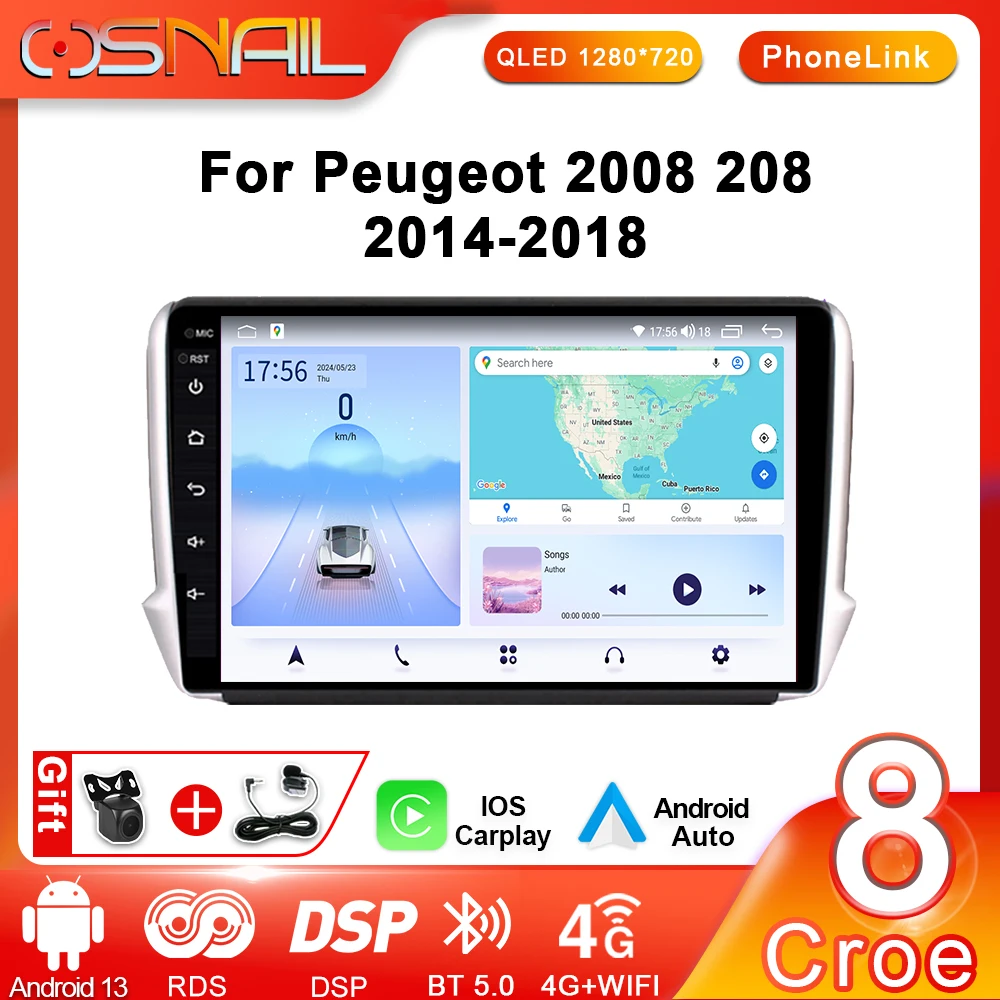 

COSNAIL Android Auto Radio For Peugeot 2008 208 2012 -2018 Stereo Car Multimedia Video Player Carplay GPS Navigation No 2din DVD