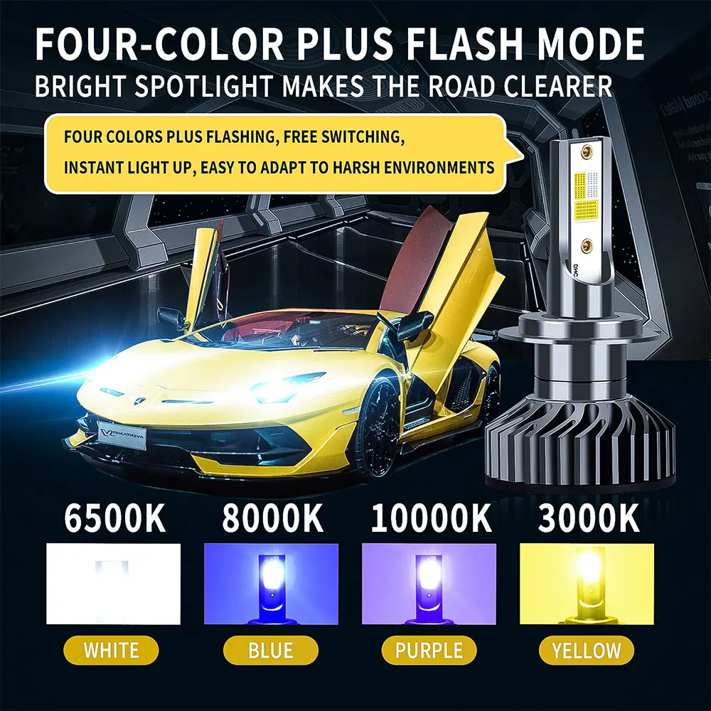 Infitary 4 Colors And Flash LED Car Headlights Auto H7 H4 H1 H3 H8 H9 H11 9005 9006 Flashing 3000K 6500K 10000K Fog Lights Lamps