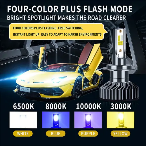 Imagen 2 del producto Infitary 4 colores y Flash LED faros de coche Auto H7 H4 H1 H3 H8 H9 H11 9005 9006 parpadeante 3000K 6500K 10000K luces antiniebla