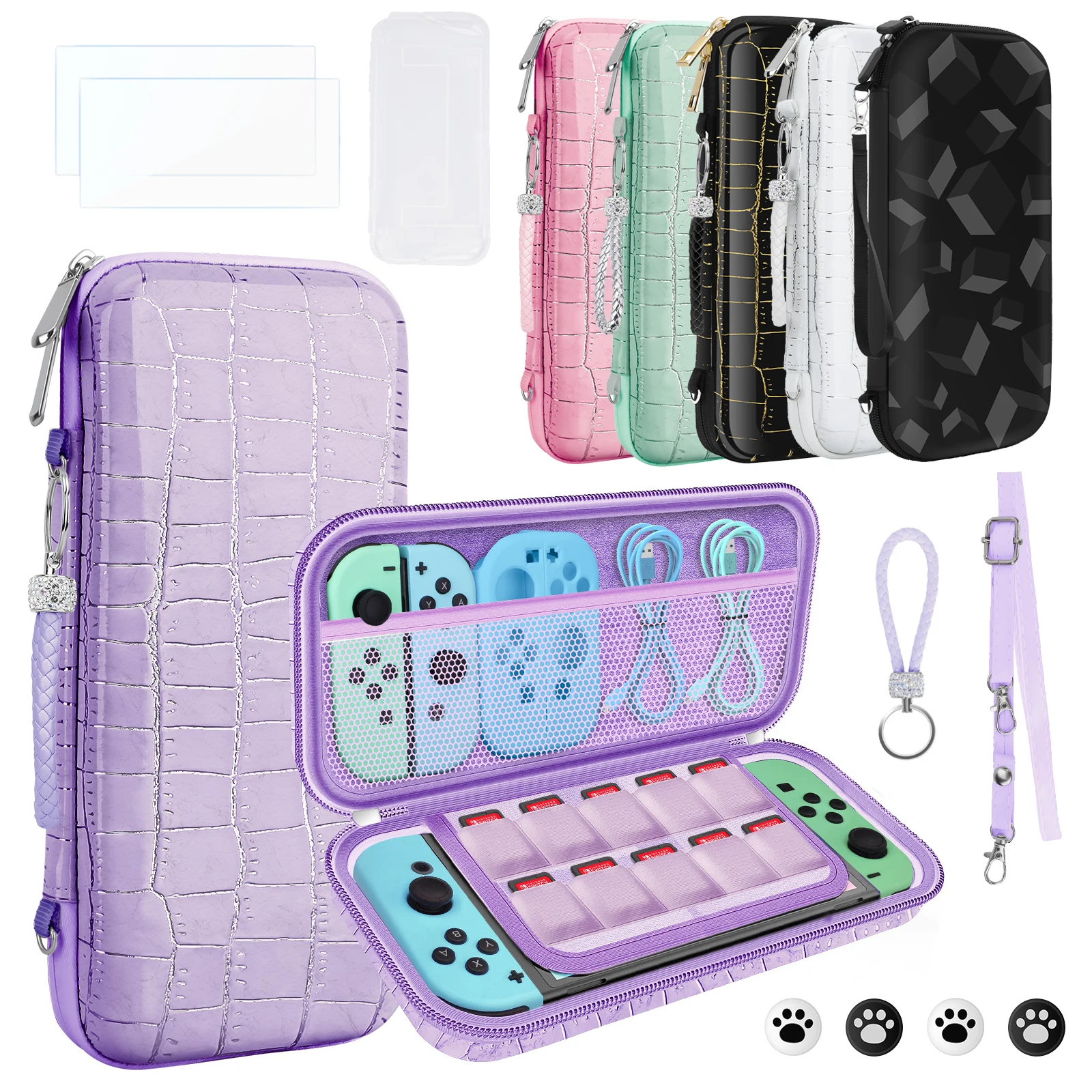 Portable Travel Handbag Suitable for Nintendo Switch OLED Protective Accessories Kit With Screen Protective Case and 4 Keycaps