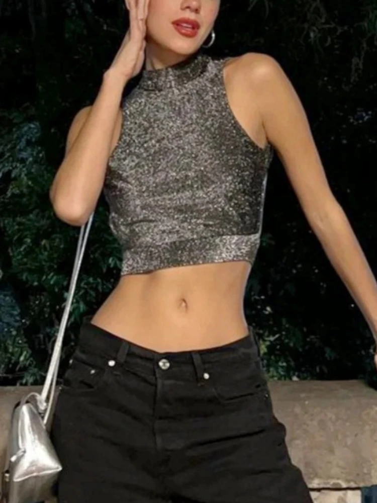 

Bright Silk Halter Top Backless Crop Top Women Club Outfit Y2k Accessories Camison Verano Korean Fashion Clothing Ropa Mujer