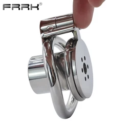 FRRK Hardcore Inverted Male Chastity Cage with Allen Key Cock Lock Stainless Steel Cylinder Penis Rings Negative Adults Sex Toys