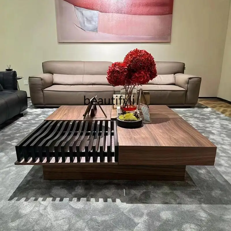 05-yj15 Medieval walnut pattern coffee table modern light luxury living room home creative designer square solid wood coffee tab
