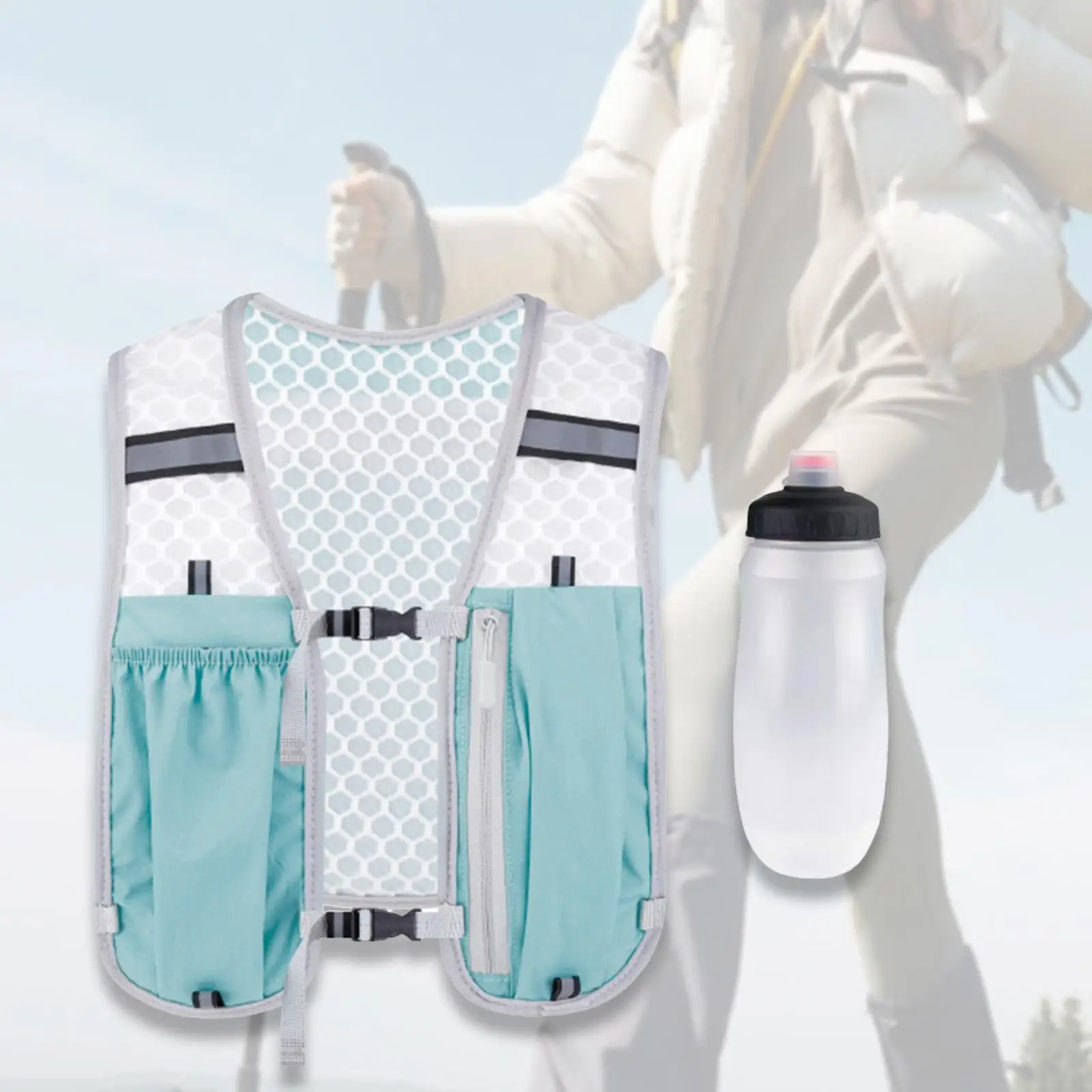 

Hydration Vest Water Pack Water Resistance Reflective Strips Outdoor Sport Bag with 550ml Soft Bottle for Camping Cycling