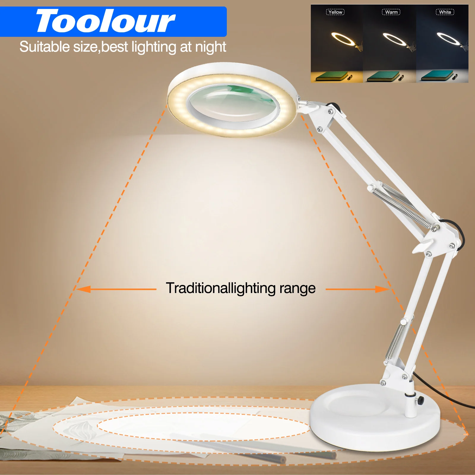 

Toolour 5X LED Magnifying Lamp 3 Color Modes 105mm/4.13inch Real Glass Lens Magnifier Desk lamp Magnifying Light and Stand&Clamp