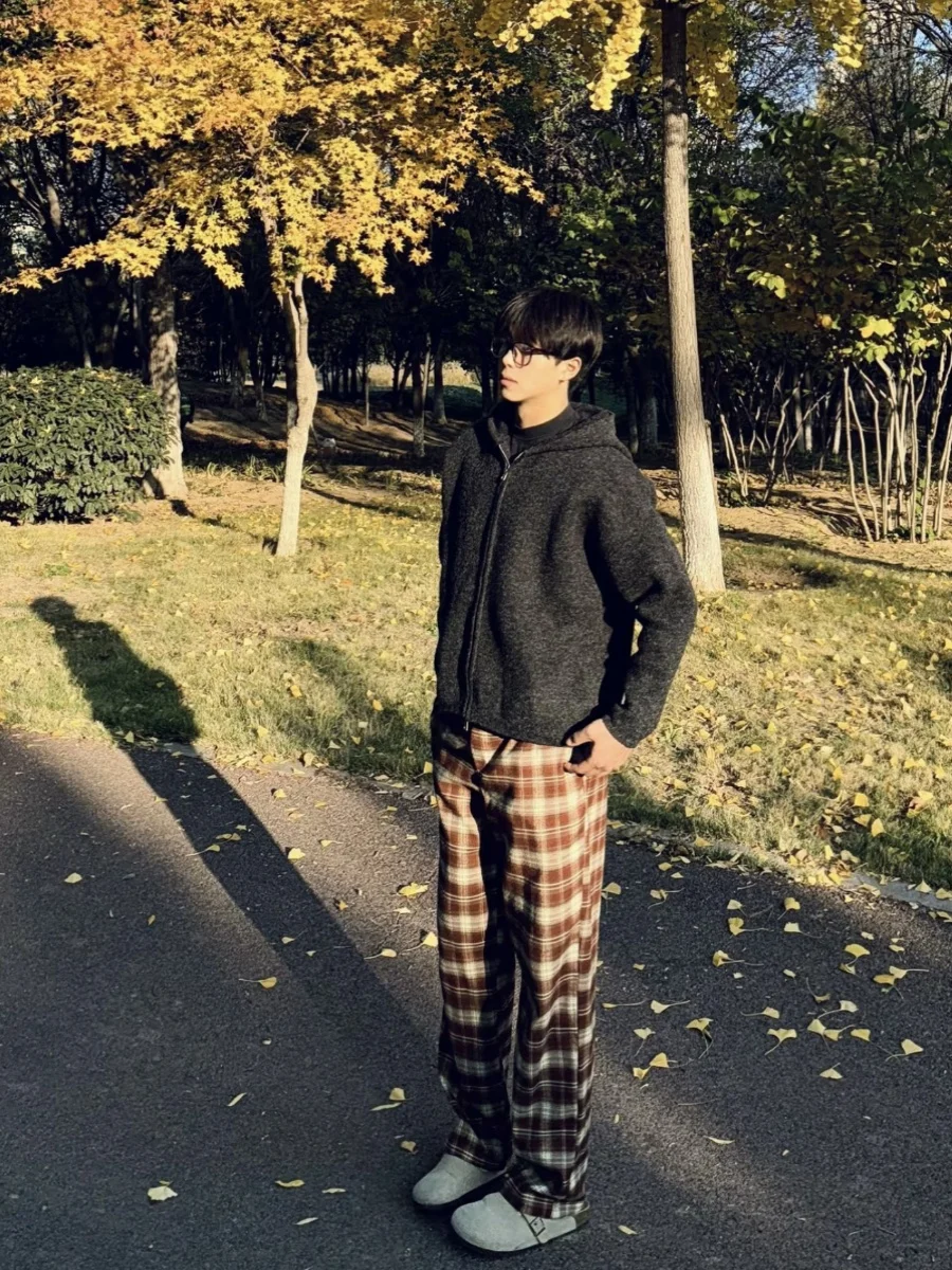 

American Sle Casual Plaid Wide Leg Pants Men's Loose Home Clothes Couple Student Long Trousers Autumn Seasonal Faion