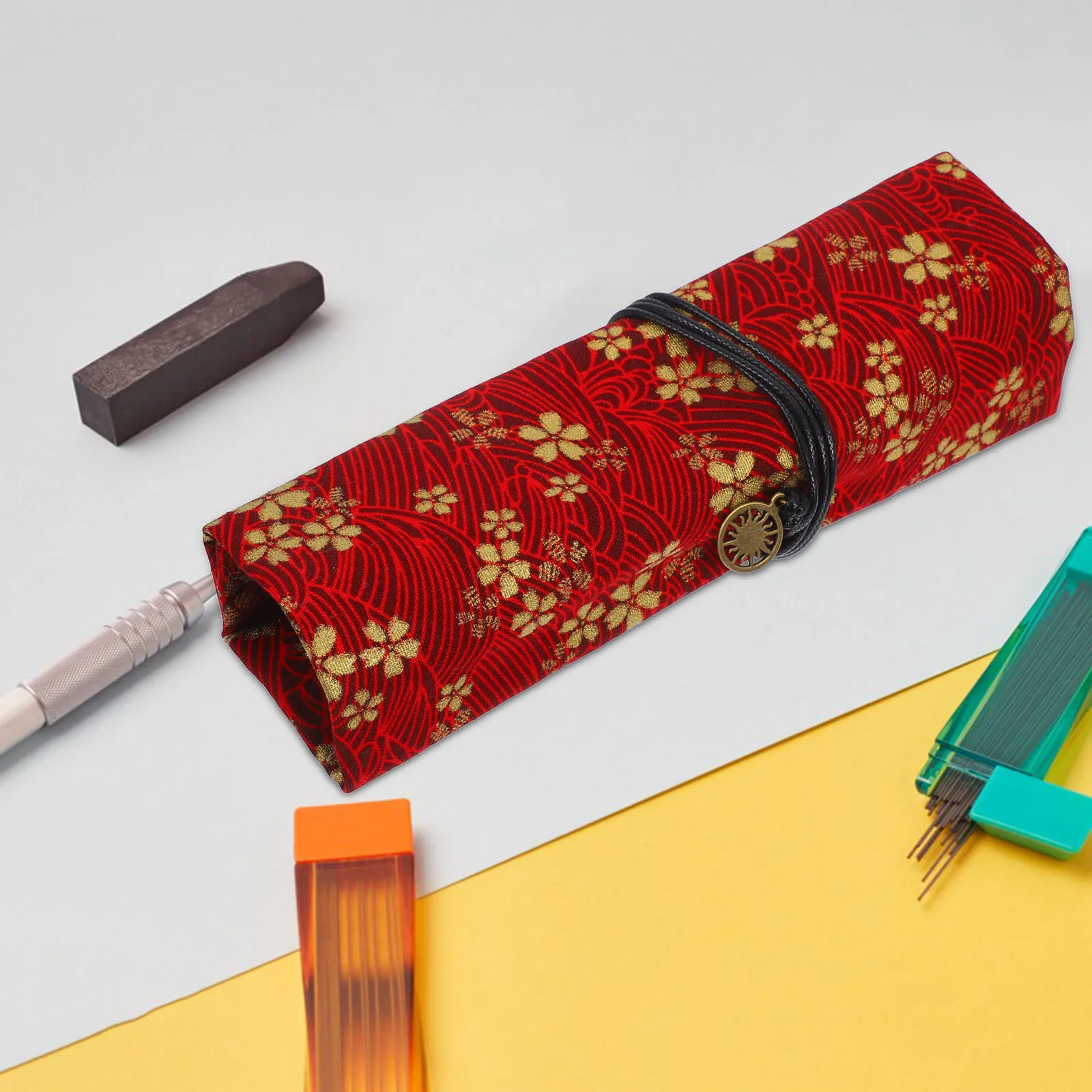 

Retro Pencil Wrap Vintage Roll Up Organizer Floral Pencil Case Stationery Box Pencils Storage Pouch Portable Art Supplies Holder