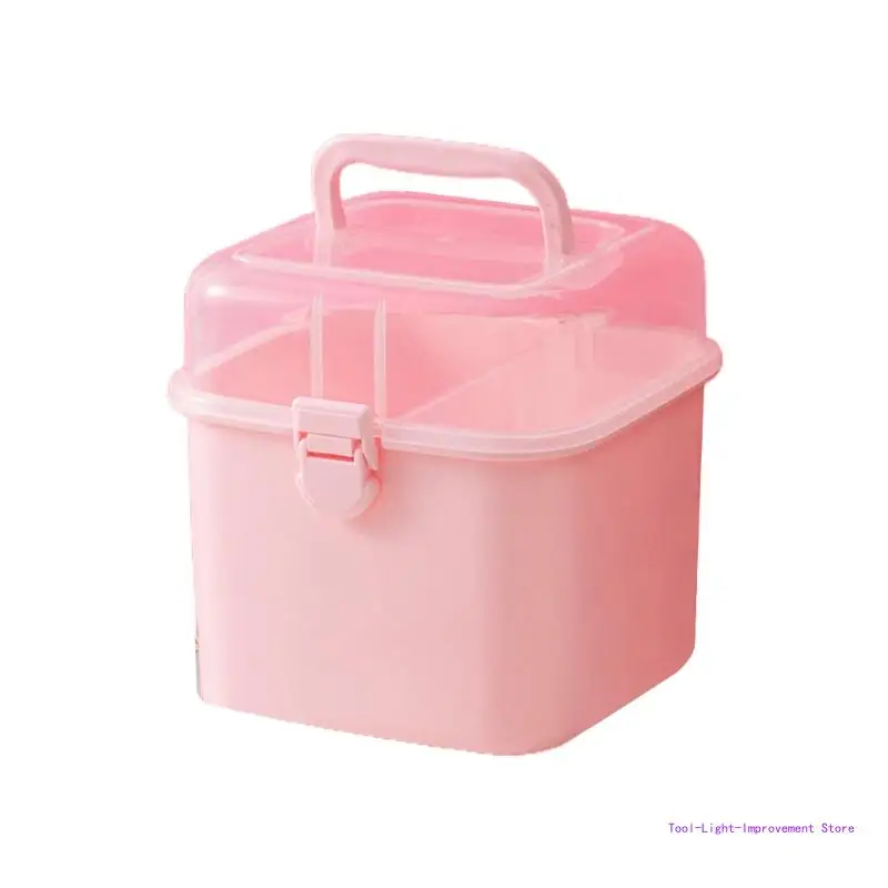 

C63E for Creative Pink Plastic Storage Box with Handle Multi Layers Kids Children Hair Bow Container Bin Multipurpose Organiz