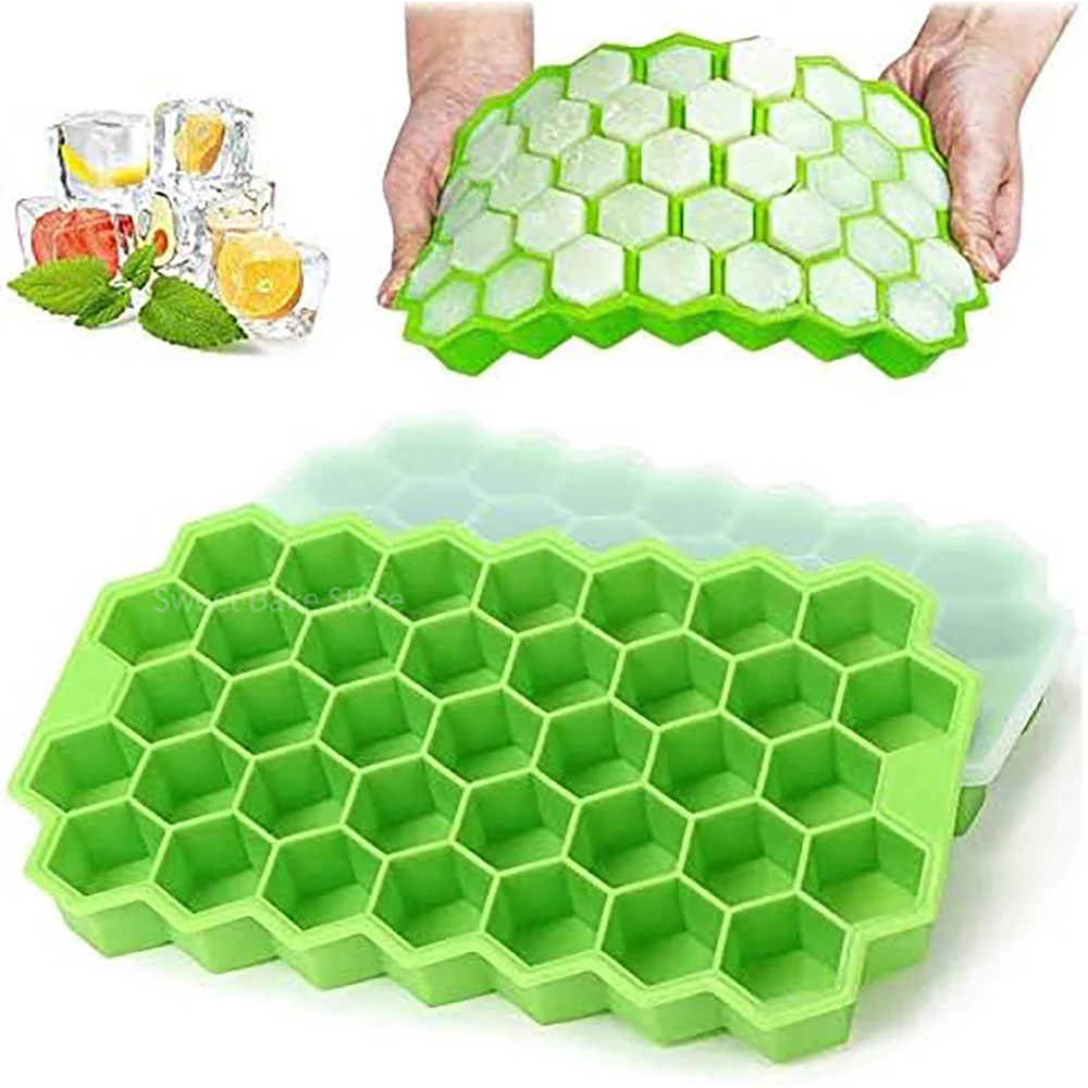 37-Cavity Ice Cube Tray Food Grade Silicone Flexible Ice Tray Molds with Lids for Cool Drinks Whiskey Cocktails Bar Tools