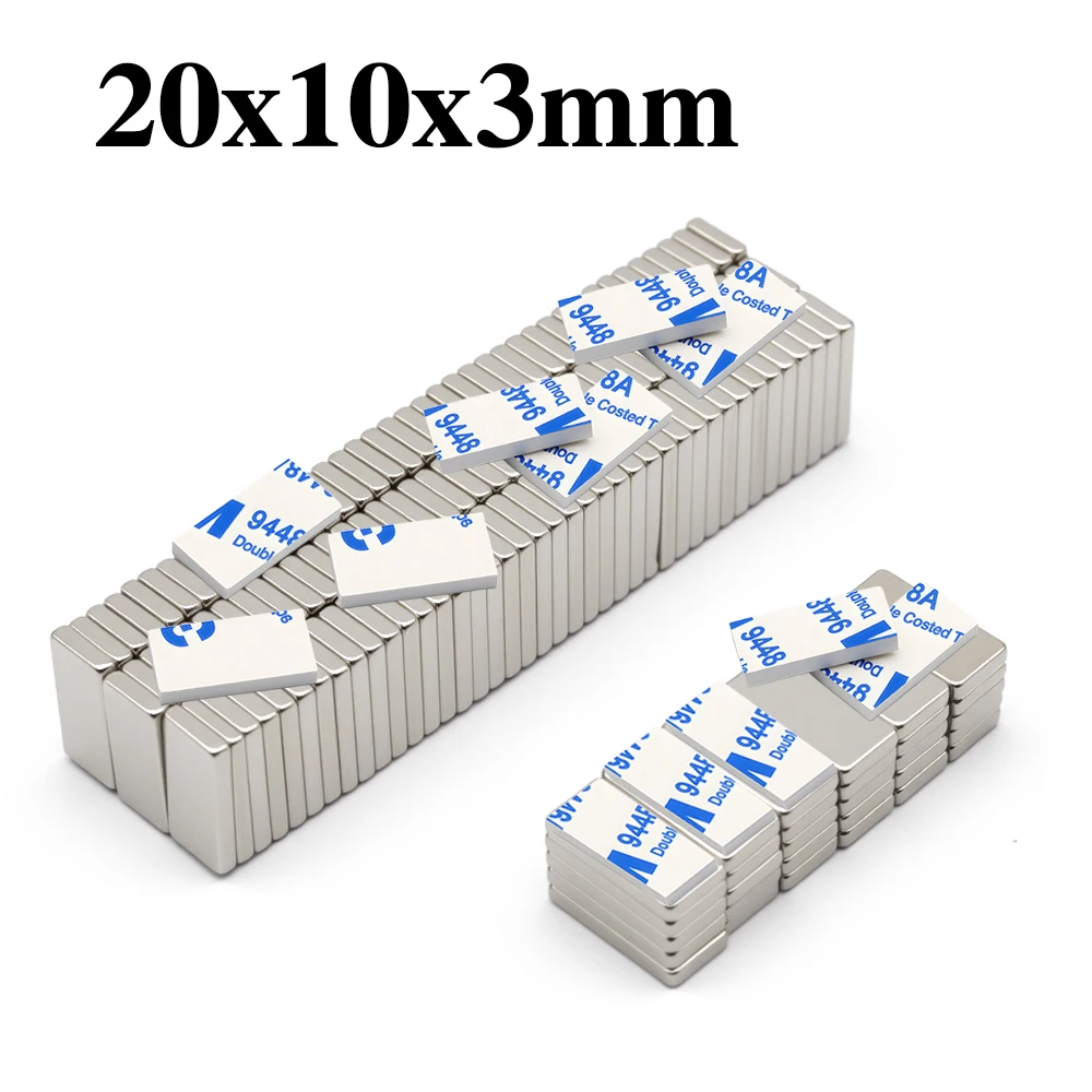 20x10x3mm N35 Super Strong Neodymium Magnet Block With Double-sided Adhesive NdfeB Powerful Permanent imans Refrigerator Magnets