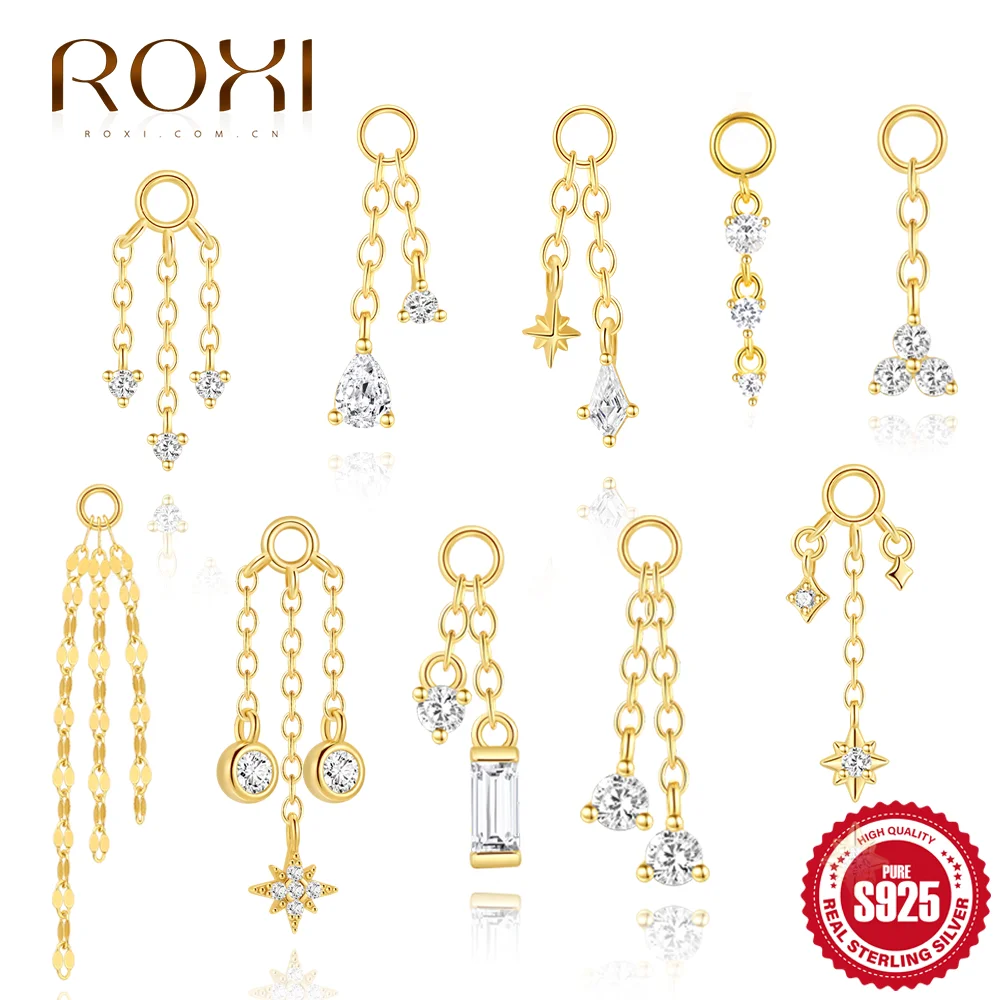 ROXI 1 Pc 925 Sterling Silver Tiny Star Chain Tassel • Dangle Flat Back Cartilage Helix Accessories Earrings • Gift For Her