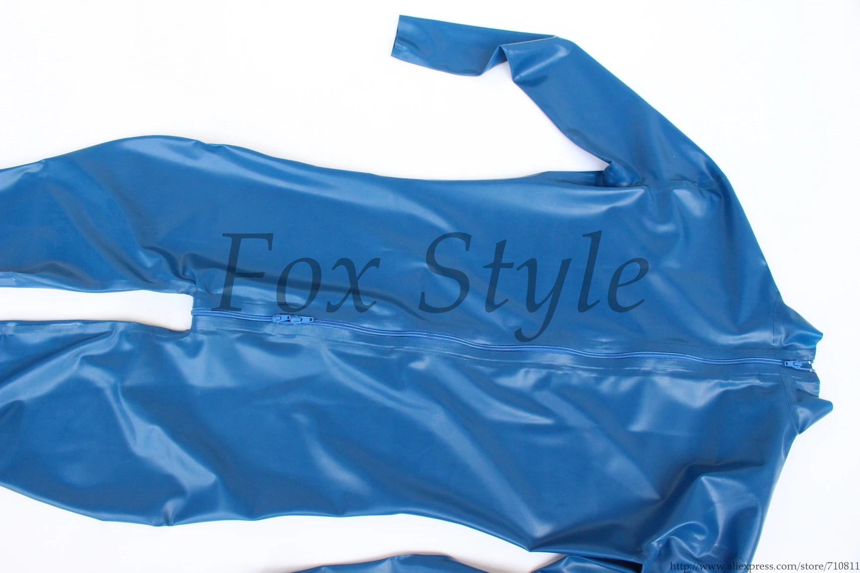 Men's classical rubber latex catsuit in Blue  with back zip to navel for males size custom real photo