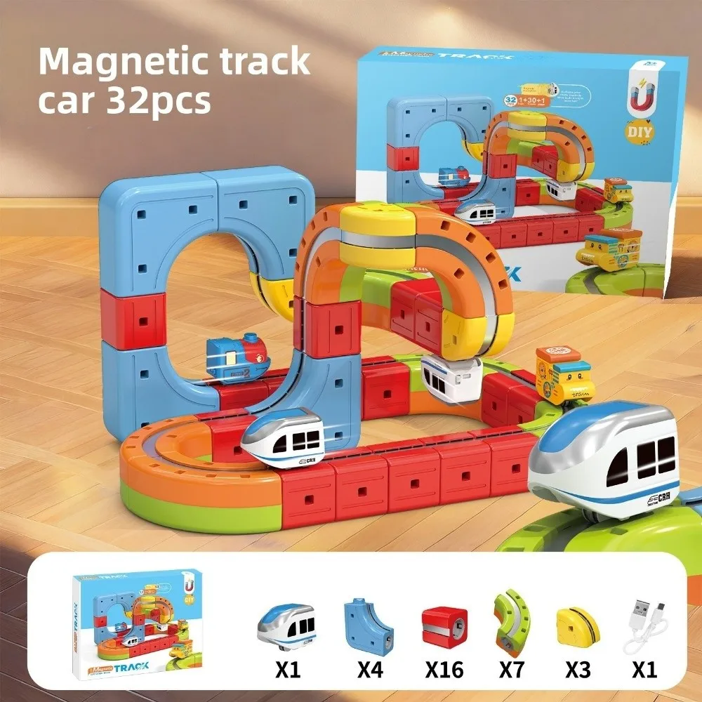 3D Track Fusio magnetische auto DIY met trein- en verkeersborden Cube Track Trackle Set magnetische baanbouwstenen