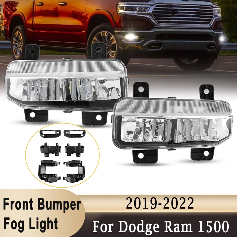 

Светодиодная противотуманная фара в сборе для Dodge Ram 1500 2019-2022, фары дальнего света на передний бампер с проводным жгутом/ободом датчика помощи при парковке