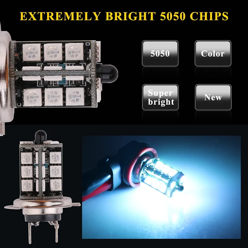 2pcs 881 LED RGB 5050 Chip 880 RGB Car Bulb Flashing Fog Light Remote Control Car Driving Running Lamp Auto Front Lamp LEDs Ligh