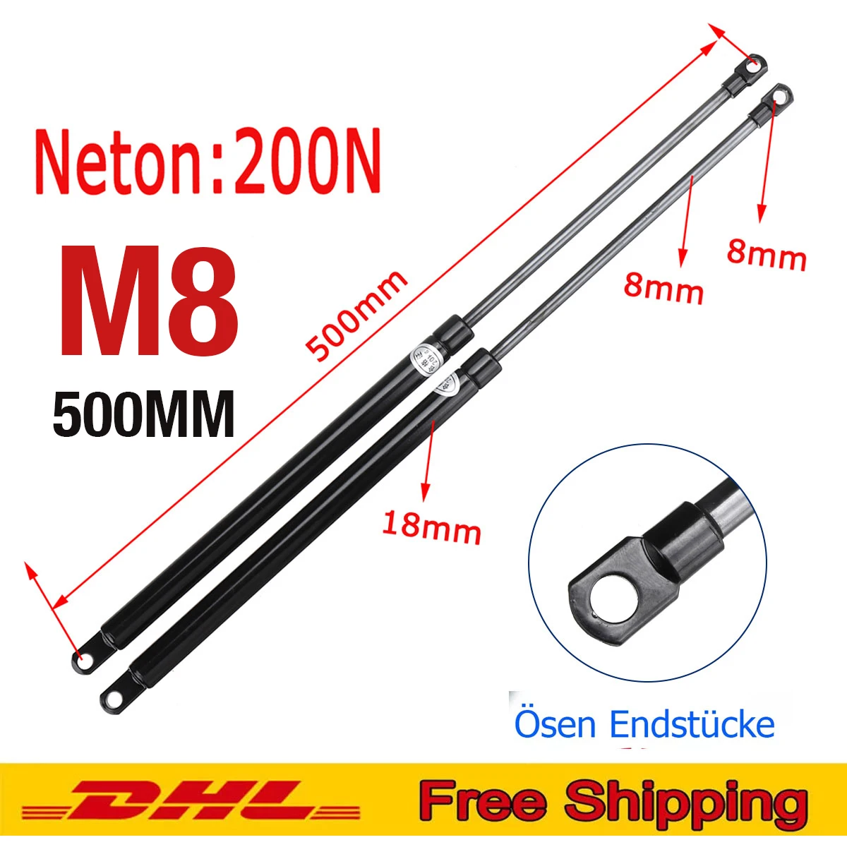 Pair 500mm 200N Car Gas Strut Bars Gas Spring Hood Support Rod Shock Lift for RV Bed Window Bus Caravans Lorry Door