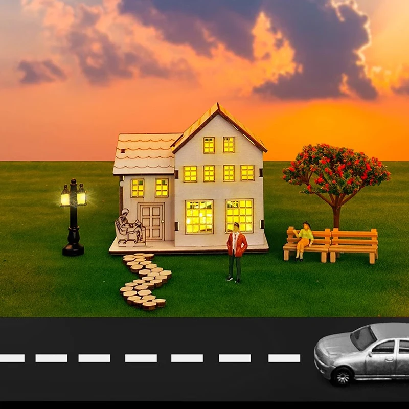 Modello di puzzle in legno 3D Natale LED Luce Casa in legno Cabina luminosa per la decorazione domestica Casa di tronchi Decorazione della finestra regalo fai da te