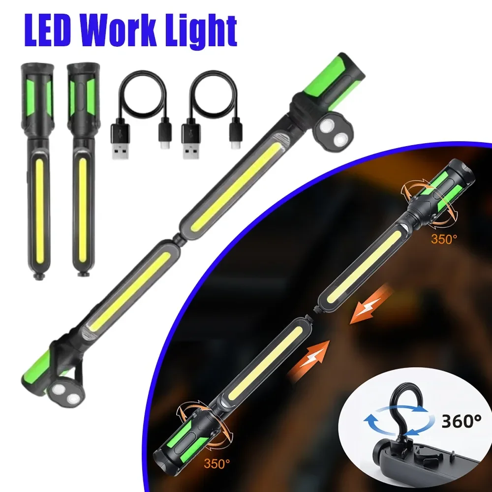 Rechargeable LED Work Light Handheld Flashlight Super Bright Strong Magnetic Hook C Type Rotating Car Inspection Lamp