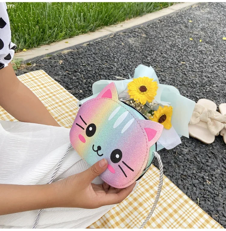 Mini PU Leather Crossbody Bag para crianças, Gato bonito dos desenhos animados, Baby Girls Shoulder Bags, Boys Kids Small Coin Purse, Handbags Wallet