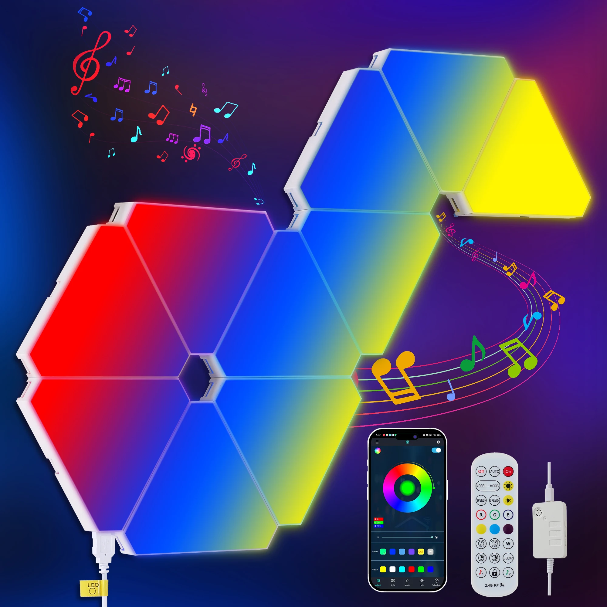 

Треугольная световая панель RGB LED, умный декор для стен, модульная, с USB и управлением через приложение