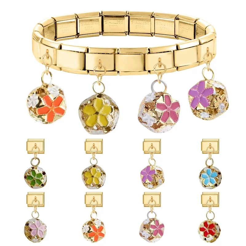 

Y2K Flower Heart Paw Cat Golden Pendant Italian Charm Link Fit 9MM Bracelet Stainless Steel Women Men DIY Making Gift