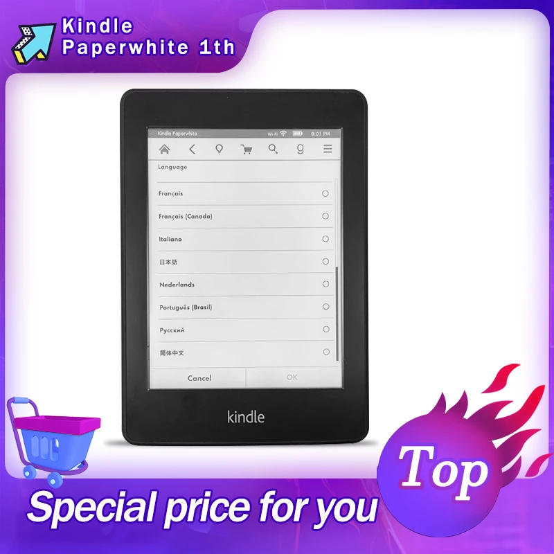 Kindle Paperwhite 1th With Backlight Built-in Light 6 inch Ink Touch Screen E-ink Ebook Multinational Language E-Book Reader