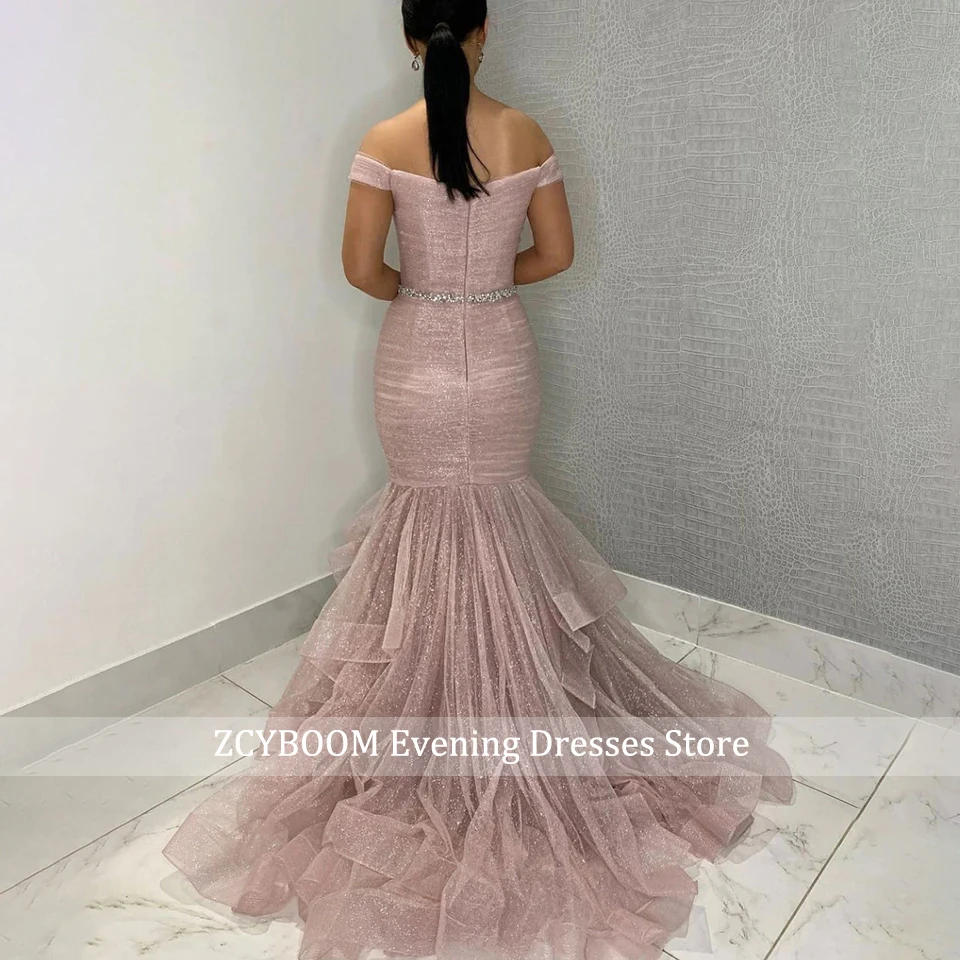 Gaun Malam Formal Putri Duyung Sayang Merah Muda Berkilau Elegan 2025 Gaun Prom Wanita Pesta Seksi Bahu Terbuka Robe De Soirée
