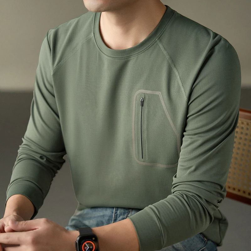 

Легкая роскошная мужская футболка с длинным рукавом Высокий уровень новая тенденция комфорт весна-осень модная повседневная корейском стиле круглым вырезом Спортивная одежда